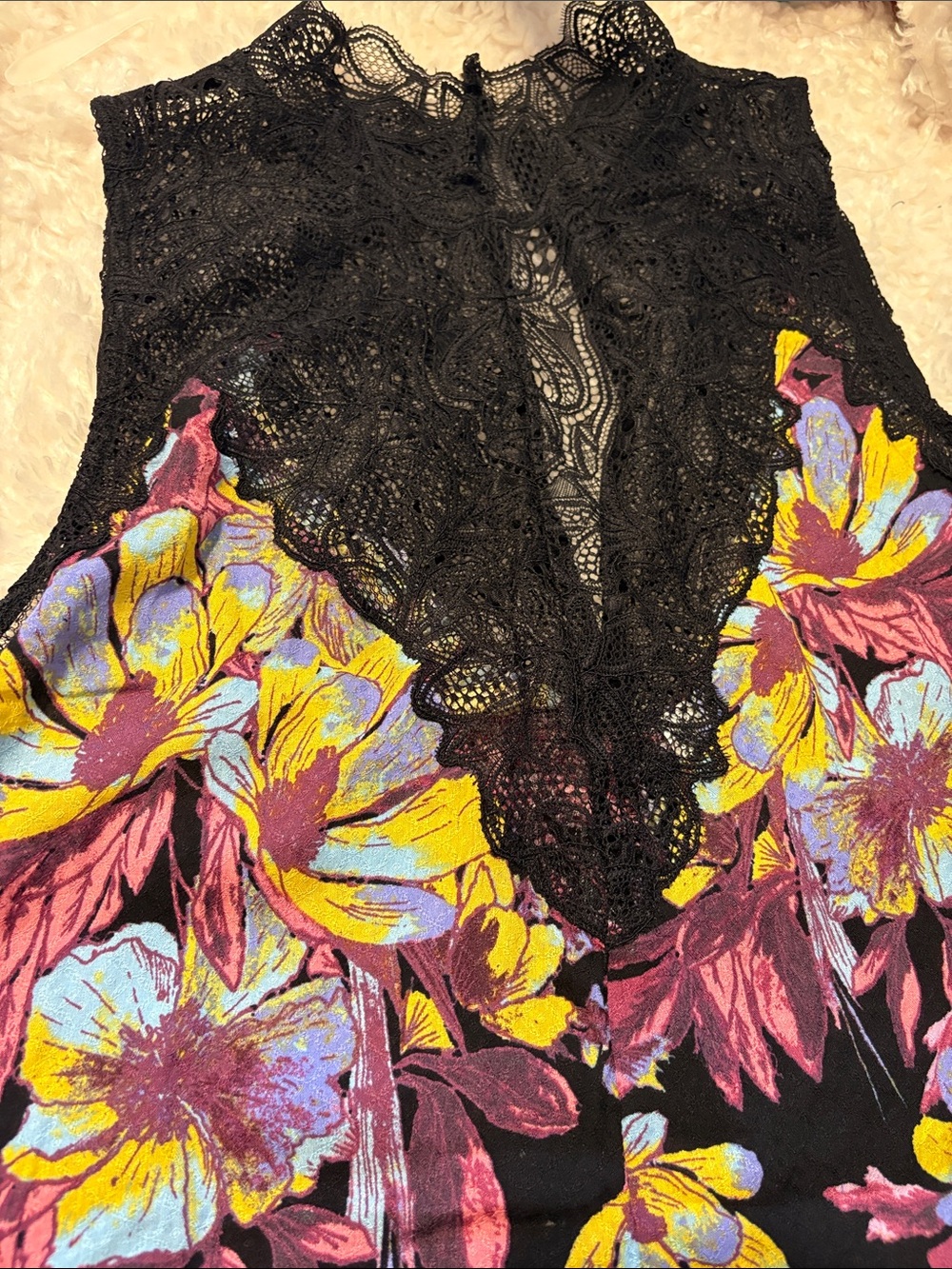 Intimately Free People Black Floral Lace High Neck Tunic Mini Dress M - Picture 5 of 8